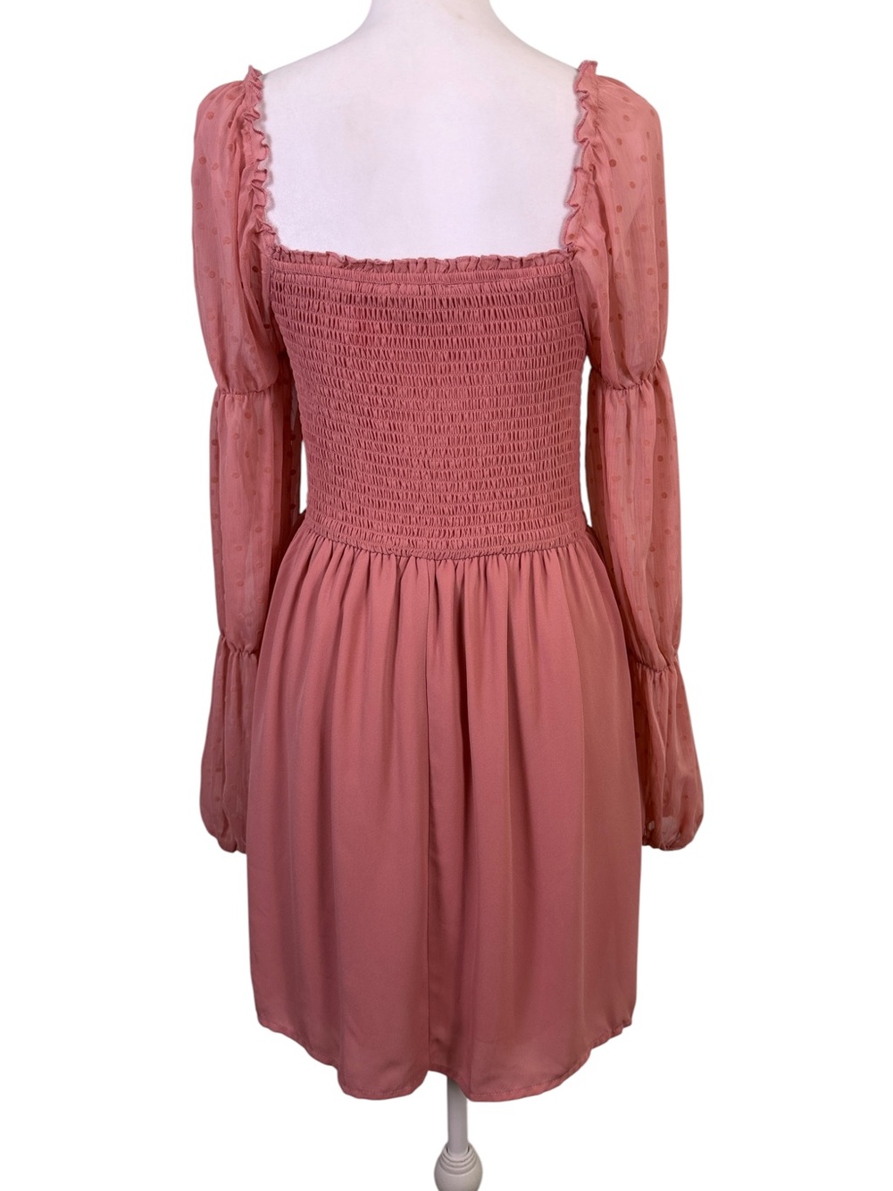 Allison & Kelly Dusty Rose Smocked Swiss Dot Puff Sleeve Dress M - Picture 5 of 10